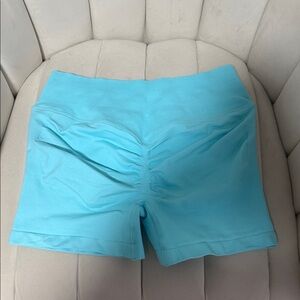 Women’s High-Waist Ruched Light Blue Athletic Shorts